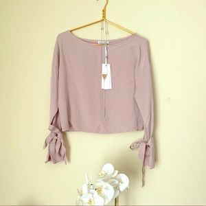 Pale Pink Crop Tank with Tie Sleeves